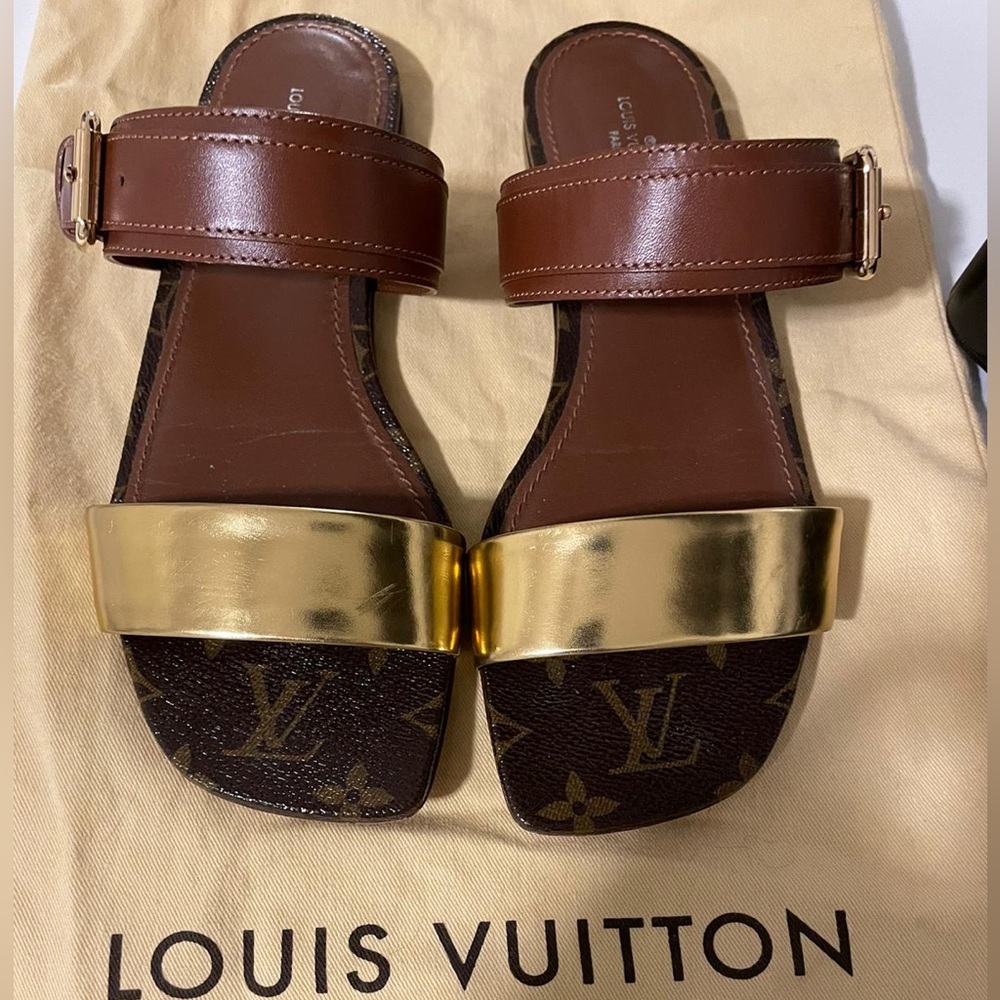 Louis Vuitton brown & gold sandals/flats/mules